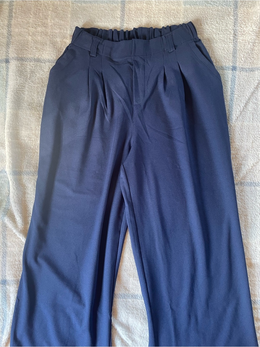 HALARA Navy Wide-Leg Pleat Front Trousers
